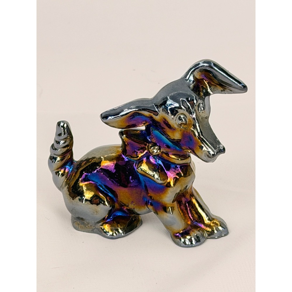 Imperial Glass Terrier Pup Amethyst Carnival Glass Iridescent Dog Figurine IG